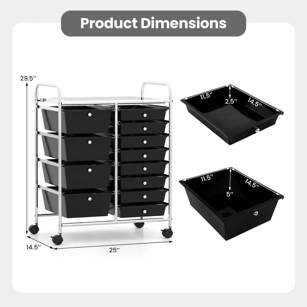 12-Drawer Utility Rolling Cart with Drawers Multi-Use Storage-Black Costway