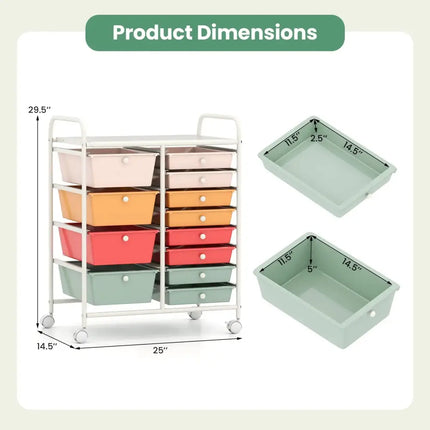 12-Drawer Utility Rolling Cart with Drawers Multi-Use Storage-Macaron Costway