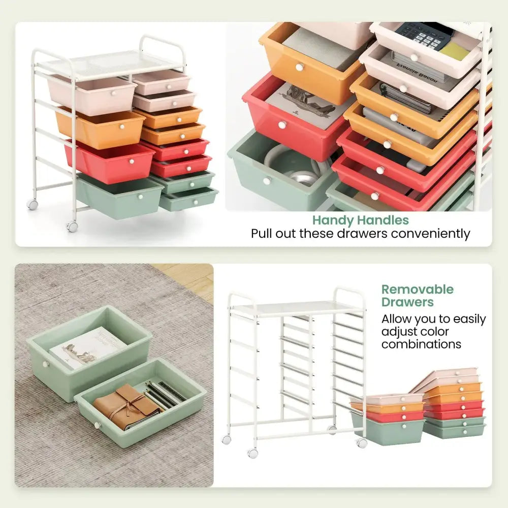 12-Drawer Utility Rolling Cart with Drawers Multi-Use Storage-Macaron Costway