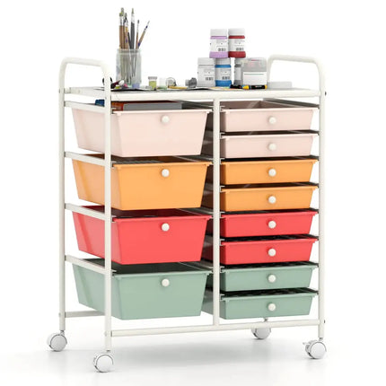 12-Drawer Utility Rolling Cart with Drawers Multi-Use Storage-Macaron Costway