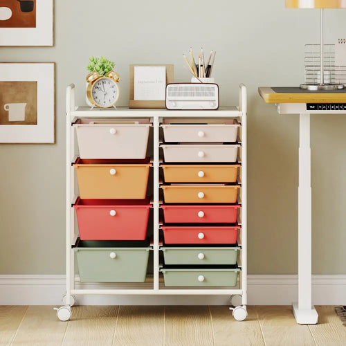 12-Drawer Utility Rolling Cart with Drawers Multi-Use Storage-Macaron - Macaron - File Cabinets