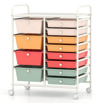 12-Drawer Utility Rolling Cart with Drawers Multi-Use Storage-Macaron Costway