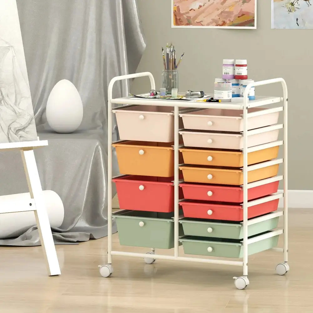 12-Drawer Utility Rolling Cart with Drawers Multi-Use Storage-Macaron Costway