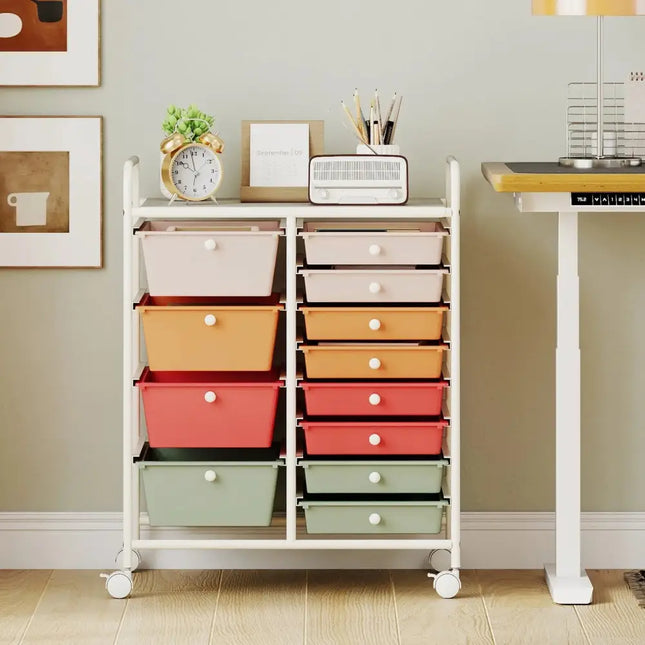 12-Drawer Utility Rolling Cart with Drawers Multi-Use Storage-Macaron Costway