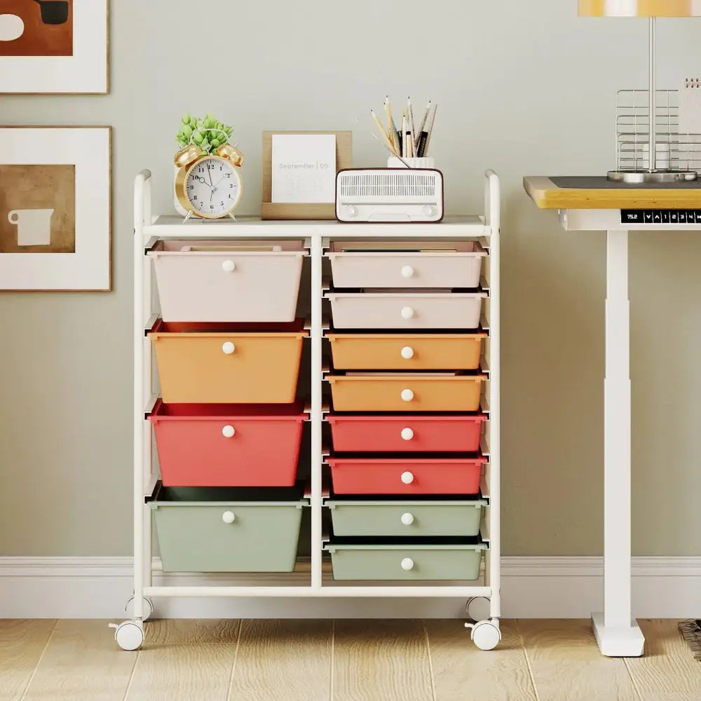 12-Drawer Utility Rolling Cart with Drawers Multi-Use Storage-Macaron Costway