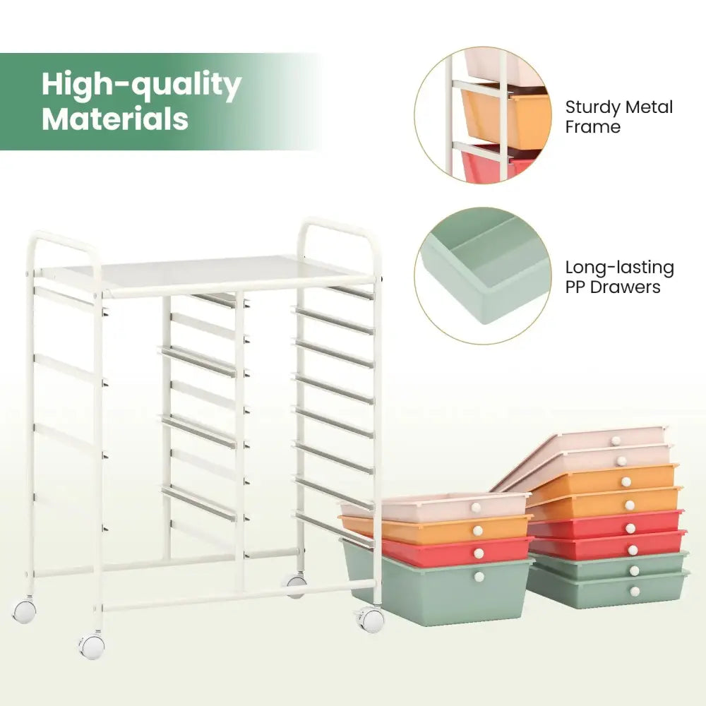 12-Drawer Utility Rolling Cart with Drawers Multi-Use Storage-Macaron Costway
