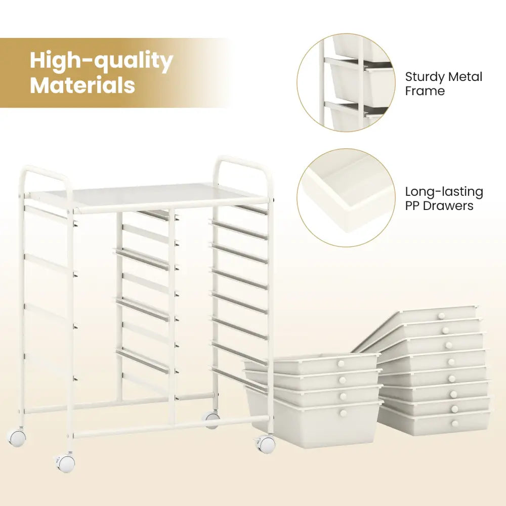 12-Drawer Utility Rolling Cart with Drawers Multi-Use Storage-White - White - File Cabinets