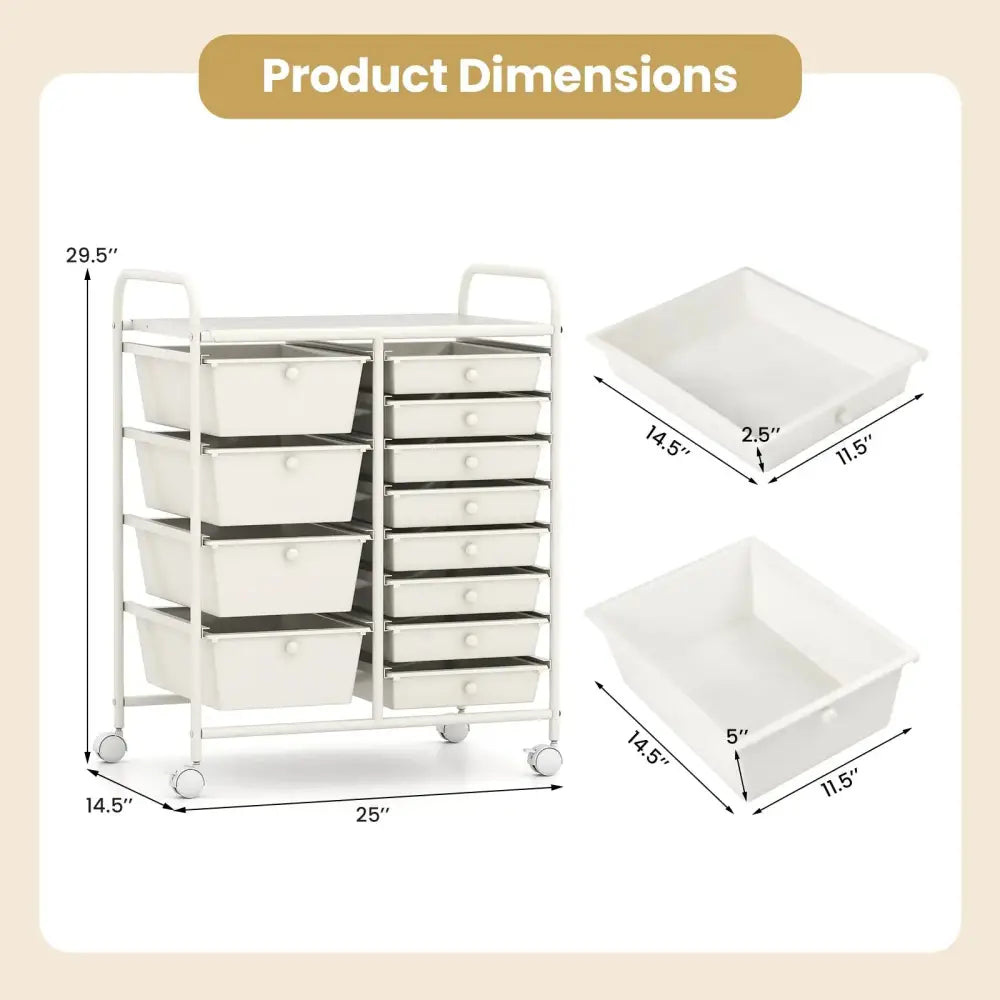 12-Drawer Utility Rolling Cart with Drawers Multi-Use Storage-White Costway