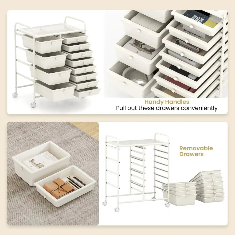 12-Drawer Utility Rolling Cart with Drawers Multi-Use Storage-White Costway
