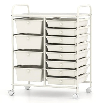 12-Drawer Utility Rolling Cart with Drawers Multi-Use Storage-White Costway