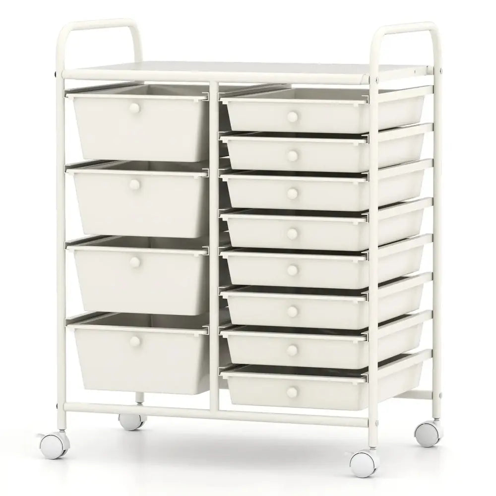 12-Drawer Utility Rolling Cart with Drawers Multi-Use Storage-White Costway