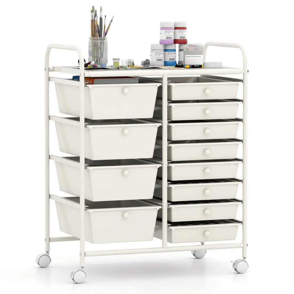 12-Drawer Utility Rolling Cart with Drawers Multi-Use Storage-White - White - File Cabinets