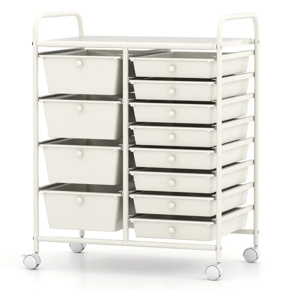 12-Drawer Utility Rolling Cart with Drawers Multi-Use Storage-White - White - File Cabinets