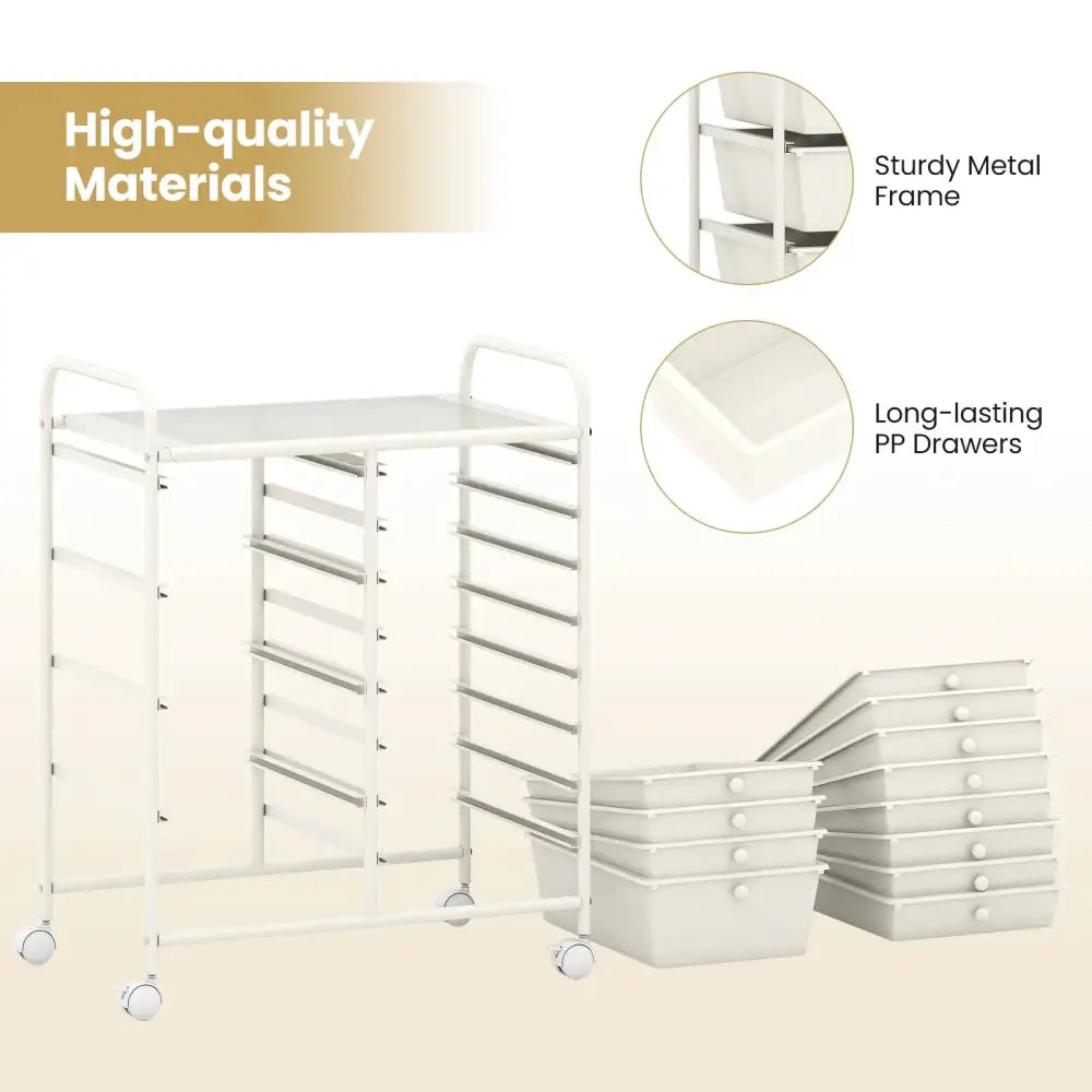 12-Drawer Utility Rolling Cart with Drawers Multi-Use Storage-White Costway