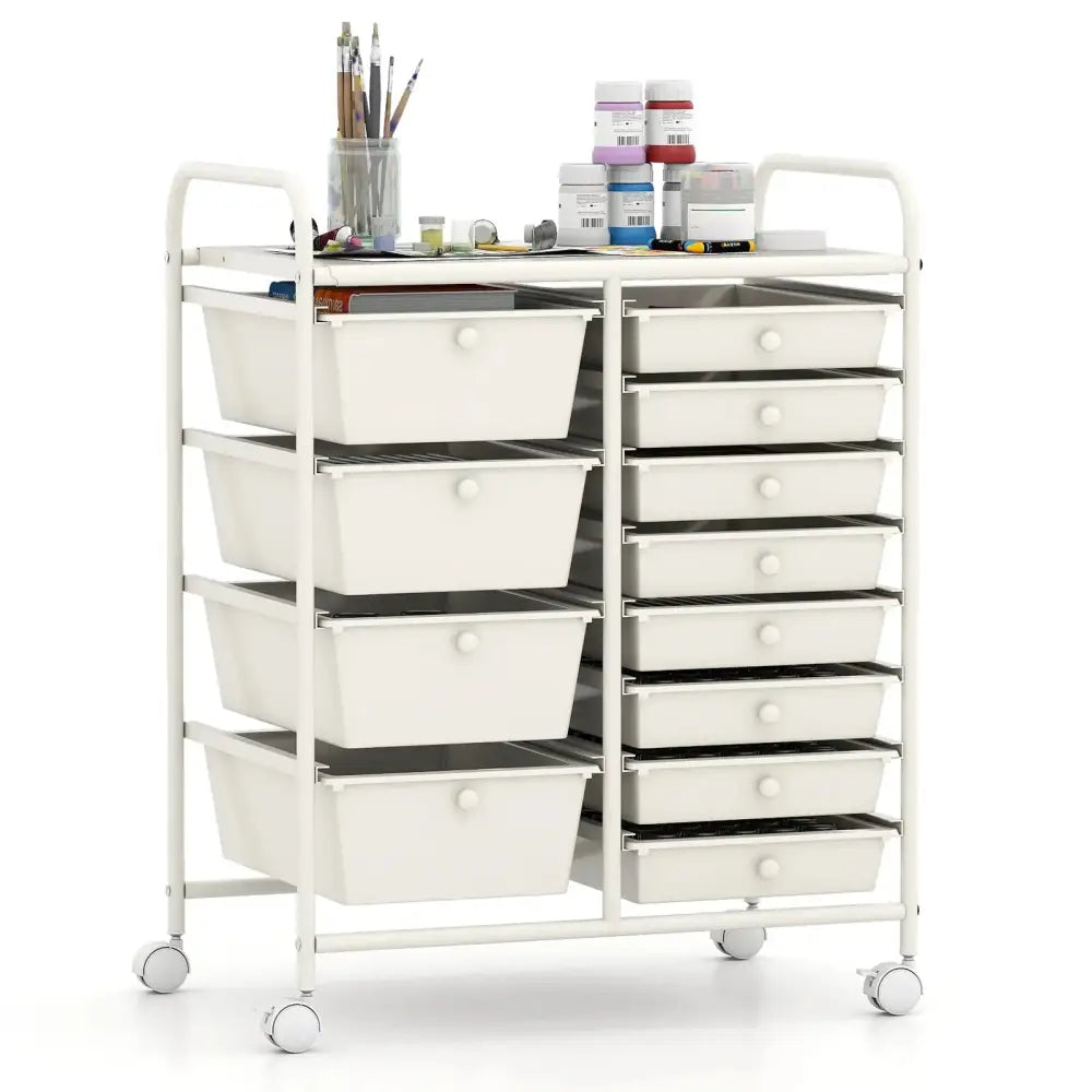 12-Drawer Utility Rolling Cart with Drawers Multi-Use Storage-White Costway