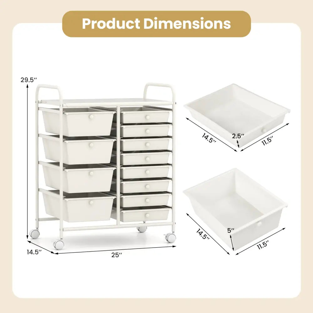 12-Drawer Utility Rolling Cart with Drawers Multi-Use Storage-White - White - File Cabinets
