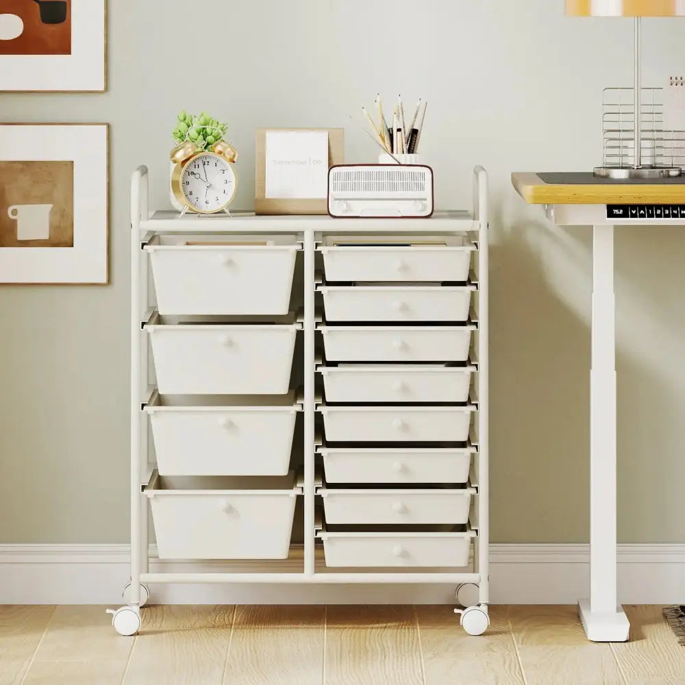 12-Drawer Utility Rolling Cart with Drawers Multi-Use Storage-White Costway