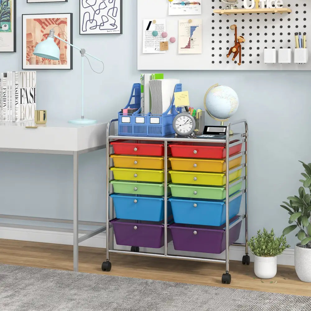 12 Drawers Rolling Cart Storage Scrapbook Paper Organizer Bins-Transparent Multicolor - Transparent Multicolor - File