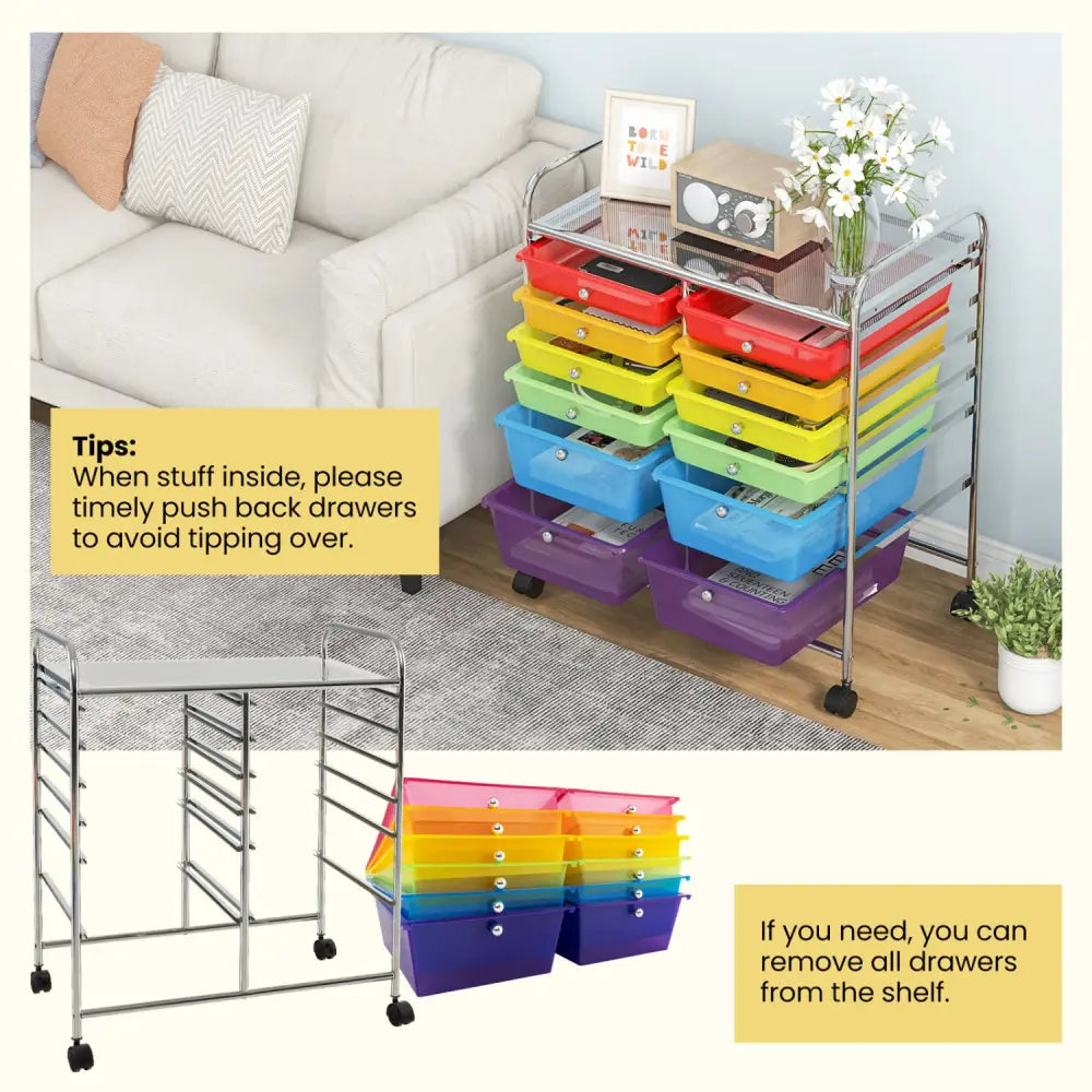 12 Drawers Rolling Cart Storage Scrapbook Paper Organizer Bins-Transparent Multicolor - Transparent Multicolor - File