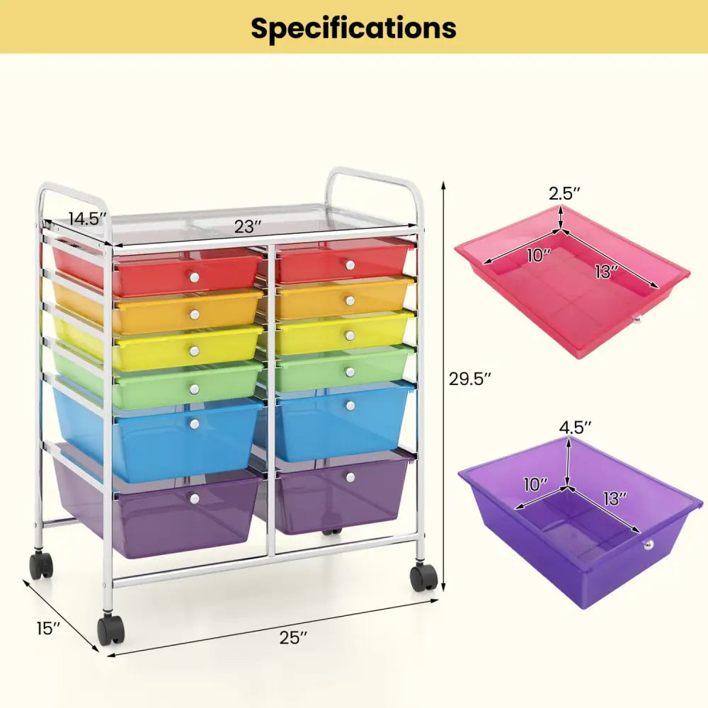 12 Drawers Rolling Cart Storage Scrapbook Paper Organizer Bins-Transparent Multicolor - Transparent Multicolor - File