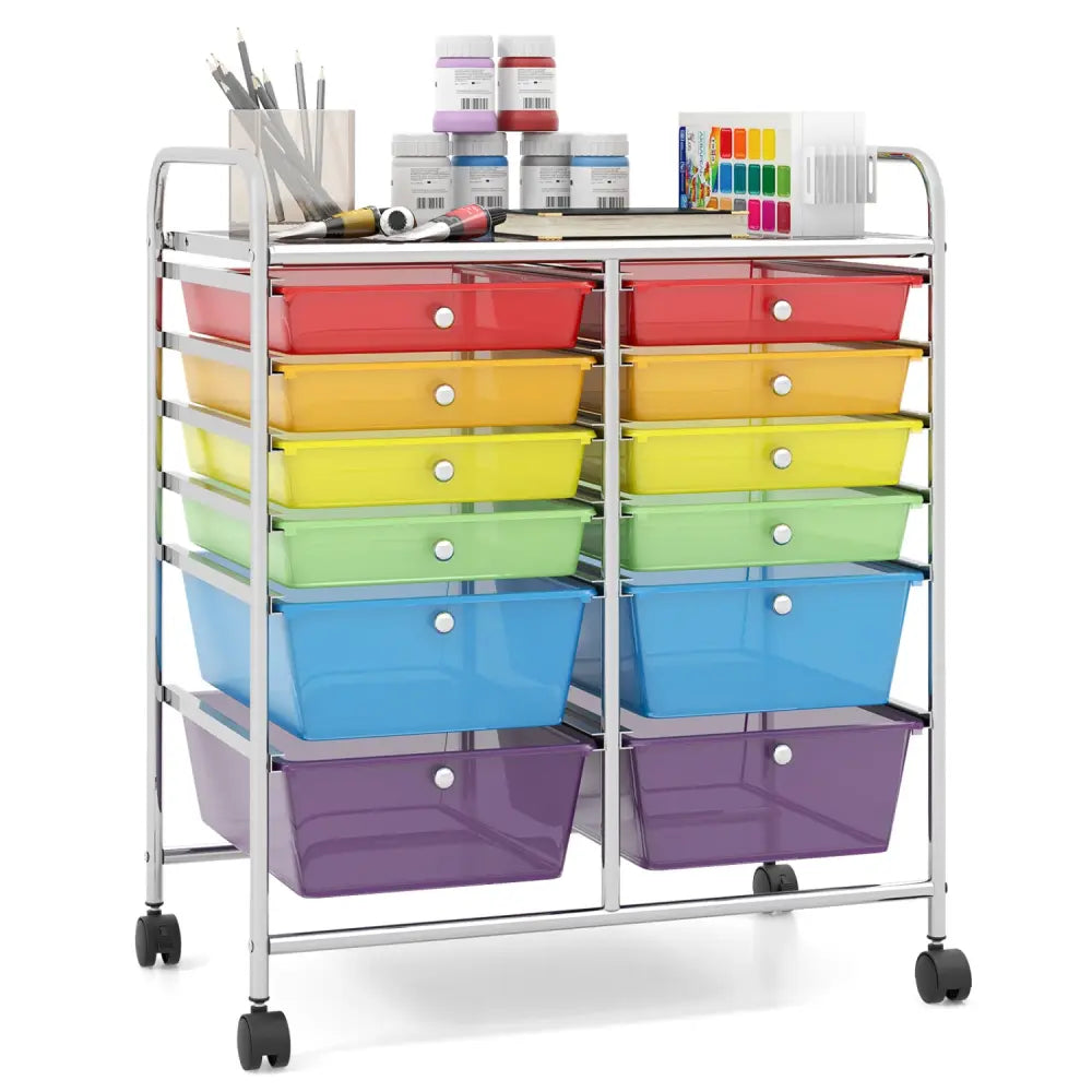 12 Drawers Rolling Cart Storage Scrapbook Paper Organizer Bins-Transparent Multicolor - Transparent Multicolor - File
