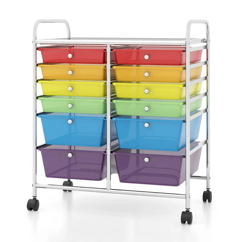 12 Drawers Rolling Cart Storage Scrapbook Paper Organizer Bins-Transparent Multicolor - Transparent Multicolor - File