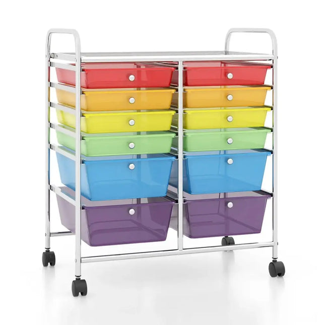 12 Drawers Rolling Cart Storage Scrapbook Paper Organizer Bins-Transparent Multicolor Costway