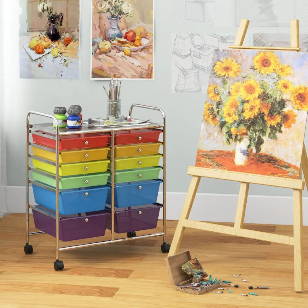 12 Drawers Rolling Cart Storage Scrapbook Paper Organizer Bins-Transparent Multicolor - Transparent Multicolor - File