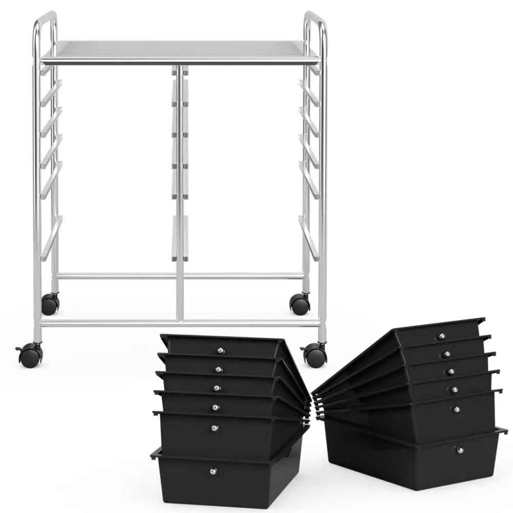 12 Drawers Rolling Cart Storage Scrapbook Paper Organizer Bins-Black - Black - File Cabinets
