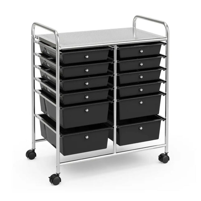 12 Drawers Rolling Cart Storage Scrapbook Paper Organizer Bins-Black Costway