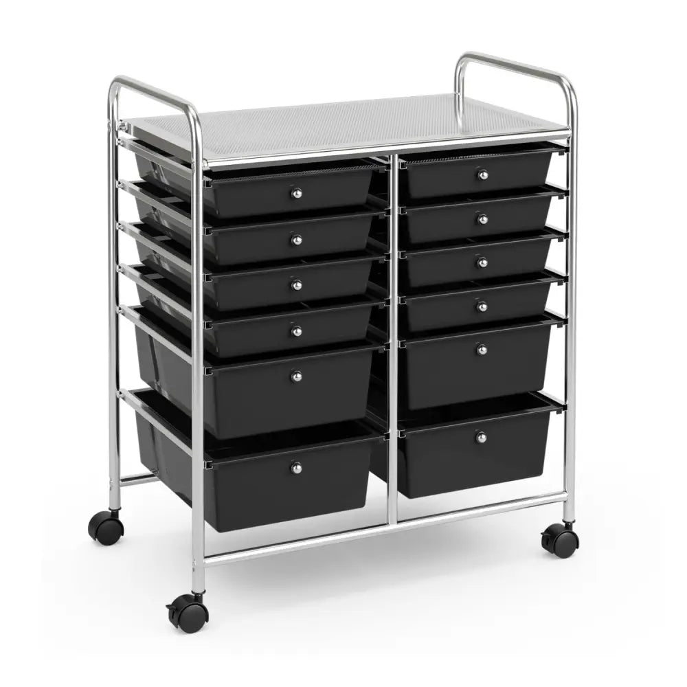 12 Drawers Rolling Cart Storage Scrapbook Paper Organizer Bins-Black - Black - File Cabinets