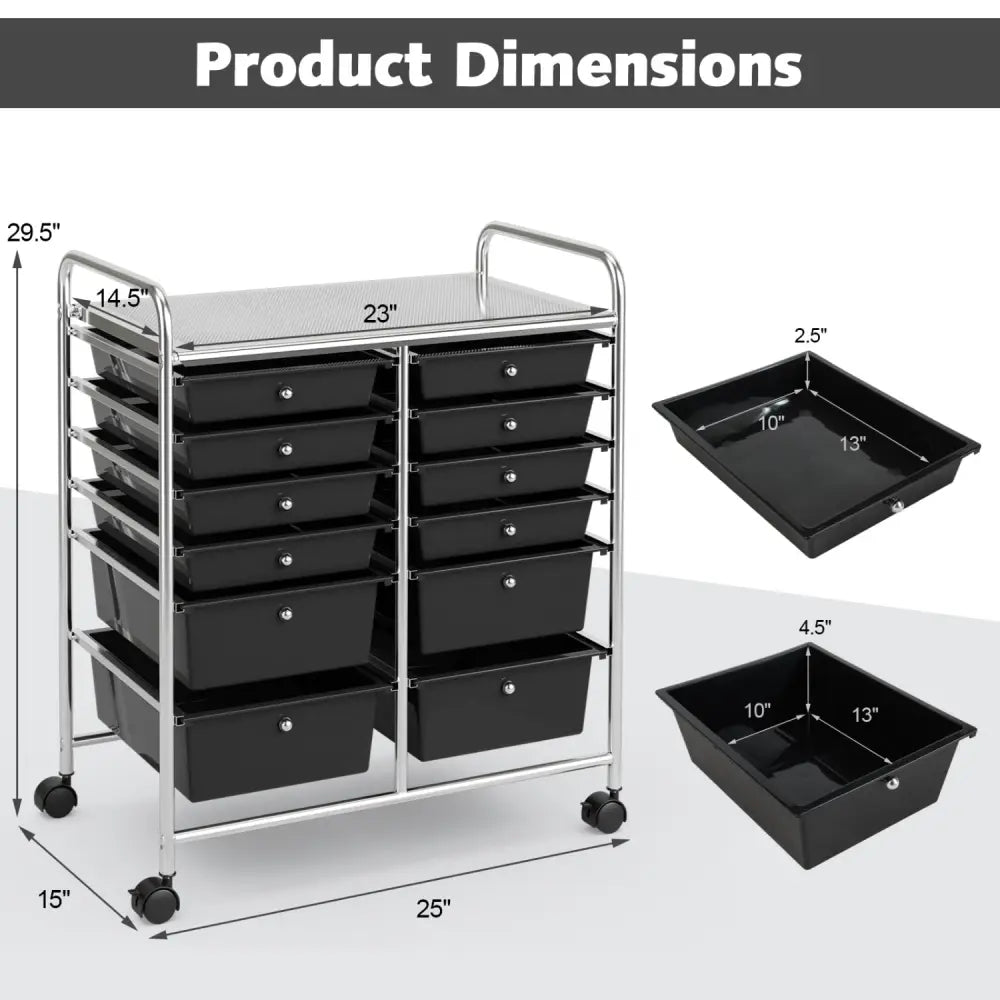 12 Drawers Rolling Cart Storage Scrapbook Paper Organizer Bins-Black - Black - File Cabinets