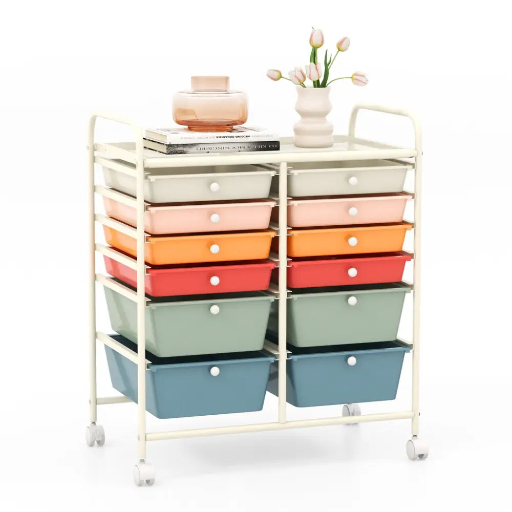 12 Drawers Rolling Cart Storage Scrapbook Paper Organizer Bins-Deep Multicolor - Deep Multicolor - File Cabinets