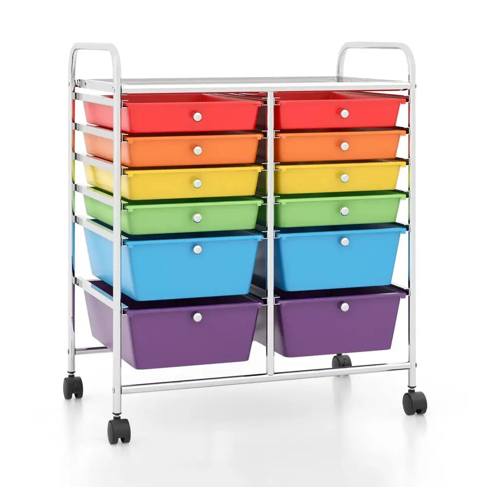 12 Drawers Rolling Cart Storage Scrapbook Paper Organizer Bins-Deep Multicolor Costway