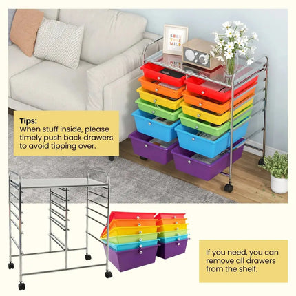 12 Drawers Rolling Cart Storage Scrapbook Paper Organizer Bins-Deep Multicolor Costway