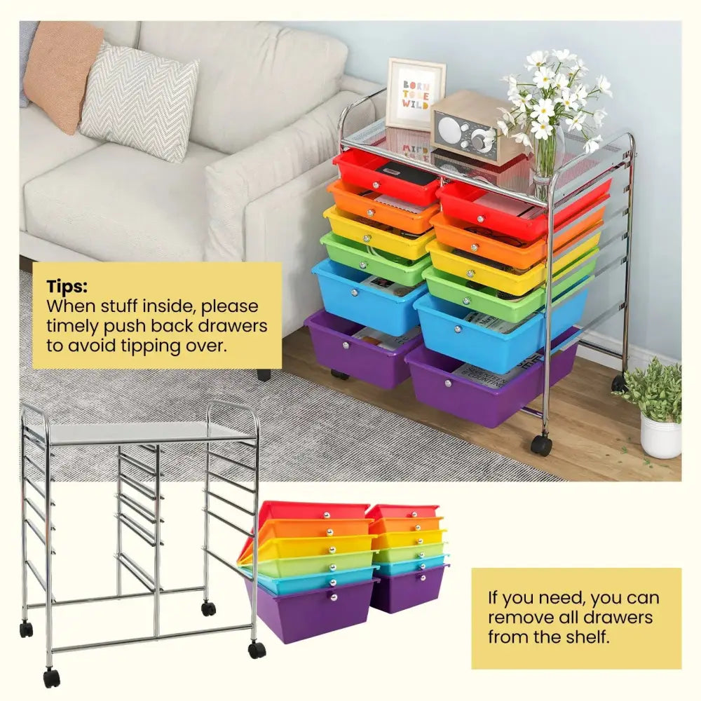 12 Drawers Rolling Cart Storage Scrapbook Paper Organizer Bins-Deep Multicolor Costway