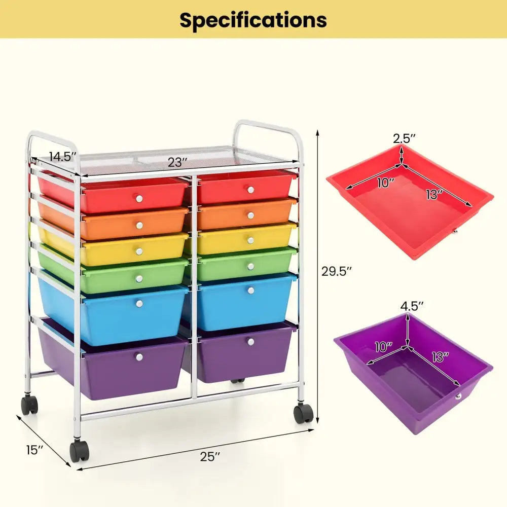 12 Drawers Rolling Cart Storage Scrapbook Paper Organizer Bins-Deep Multicolor Costway