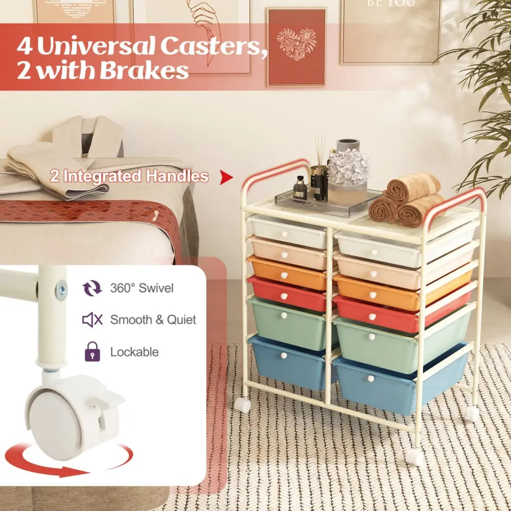 12 Drawers Rolling Cart Storage Scrapbook Paper Organizer Bins-Deep Multicolor - Deep Multicolor - File Cabinets