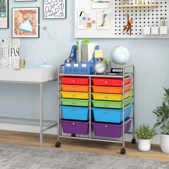 12 Drawers Rolling Cart Storage Scrapbook Paper Organizer Bins-Deep Multicolor Costway
