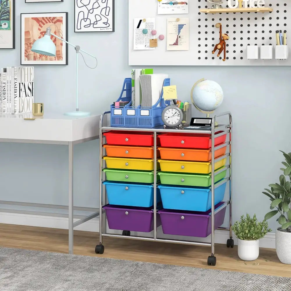 12 Drawers Rolling Cart Storage Scrapbook Paper Organizer Bins-Deep Multicolor Costway
