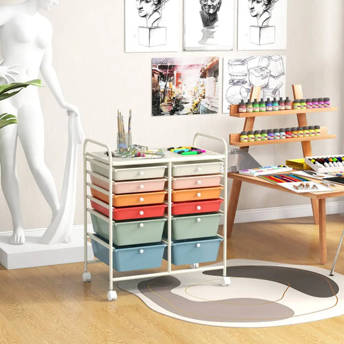 12 Drawers Rolling Cart Storage Scrapbook Paper Organizer Bins-Deep Multicolor - Deep Multicolor - File Cabinets