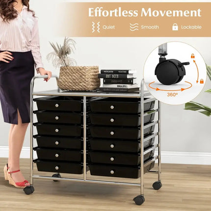 12 Drawers Rolling Storage Cart for Home and Office-Black Costway