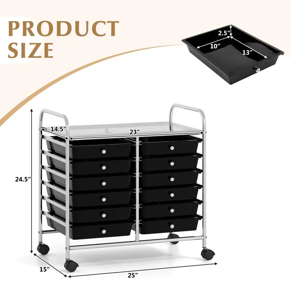 12 Drawers Rolling Storage Cart for Home and Office-Black Costway
