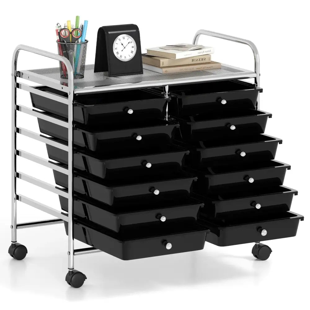 12 Drawers Rolling Storage Cart for Home and Office-Black Costway