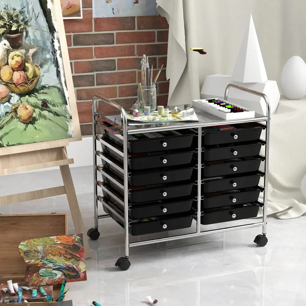 12 Drawers Rolling Storage Cart for Home and Office-Black Costway