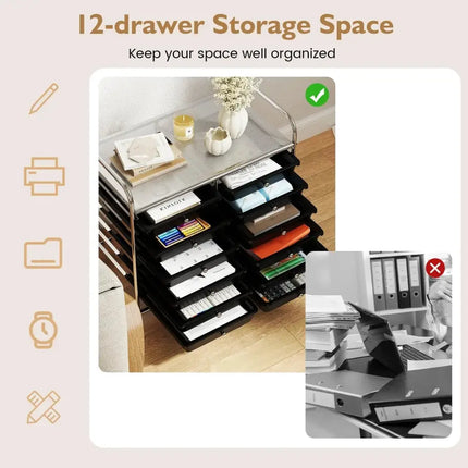 12 Drawers Rolling Storage Cart for Home and Office-Black Costway