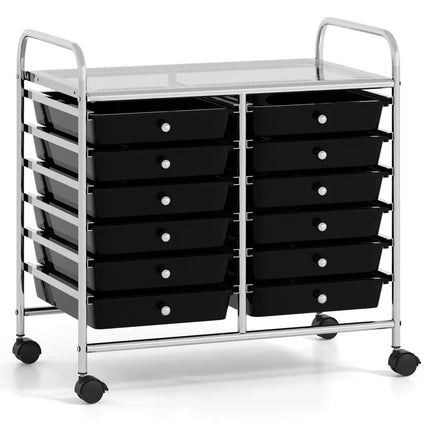 12 Drawers Rolling Storage Cart for Home and Office-Black Costway
