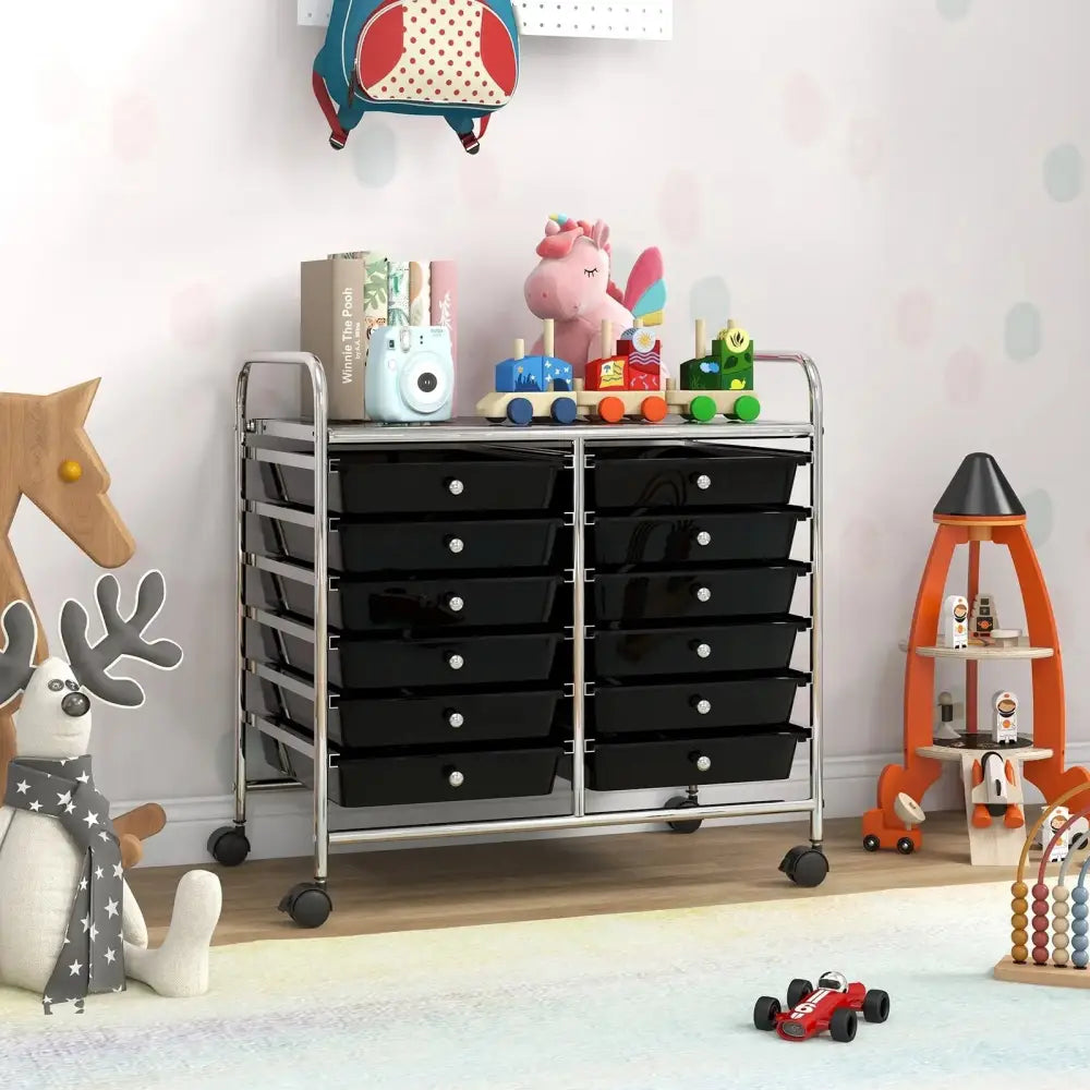 12 Drawers Rolling Storage Cart for Home and Office-Black Costway