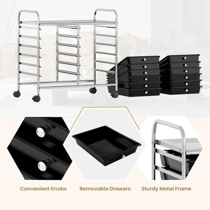 12 Drawers Rolling Storage Cart for Home and Office-Black Costway