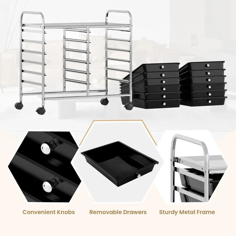 12 Drawers Rolling Storage Cart for Home and Office-Black Costway